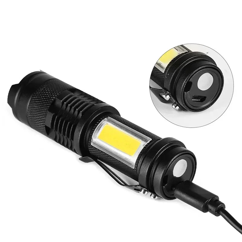 Mini Portable COB Lamp Bead LED Flashlight Use Rechargeable Double Light Source Emergency Flashlight for Hiking Camping Fishing Oasis Select