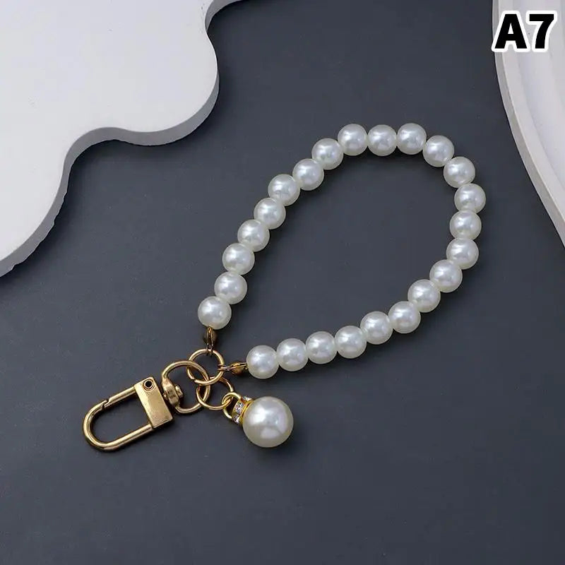 Simulated Pearl Keychain – Beaded Bag Charm & Phone Pendant