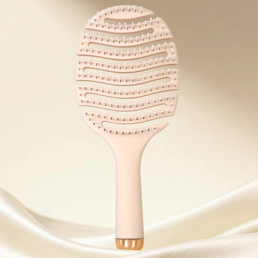 Creamy Hollow Wave Hair Brush - Flexible Vent Design, Round-Tip Bristles for Scalp Massage & Fast Detangling Oasis Select 3176Pink