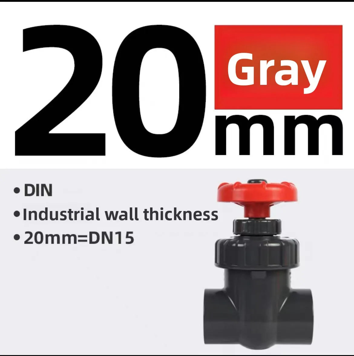 Flowcolour 20/25/32/40mm Hi-quality UPVC Gate Valve Precision Flow Control PVC Sluice Valve Garden Irrigation Aquarium PVC Valve Oasis Select grey 20mm