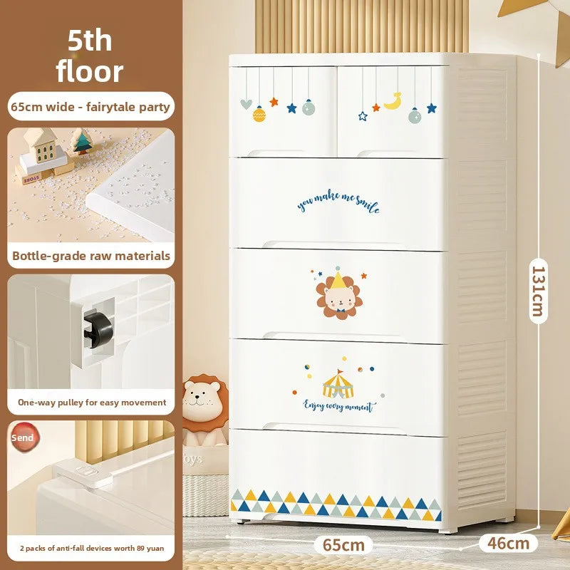 Baby clothes storage cabinet Household double door children's wardrobe Plastic baby toys clothing drawer storage cabinet Oasis Select Super 5 layer D