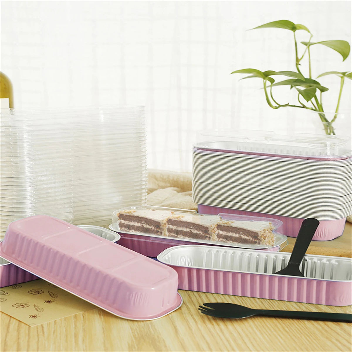 50-Set Mini Aluminum Foil Loaf Pans with Lids & Spoons 6.8oz Aluminum Foil Bakeware Oasis Select