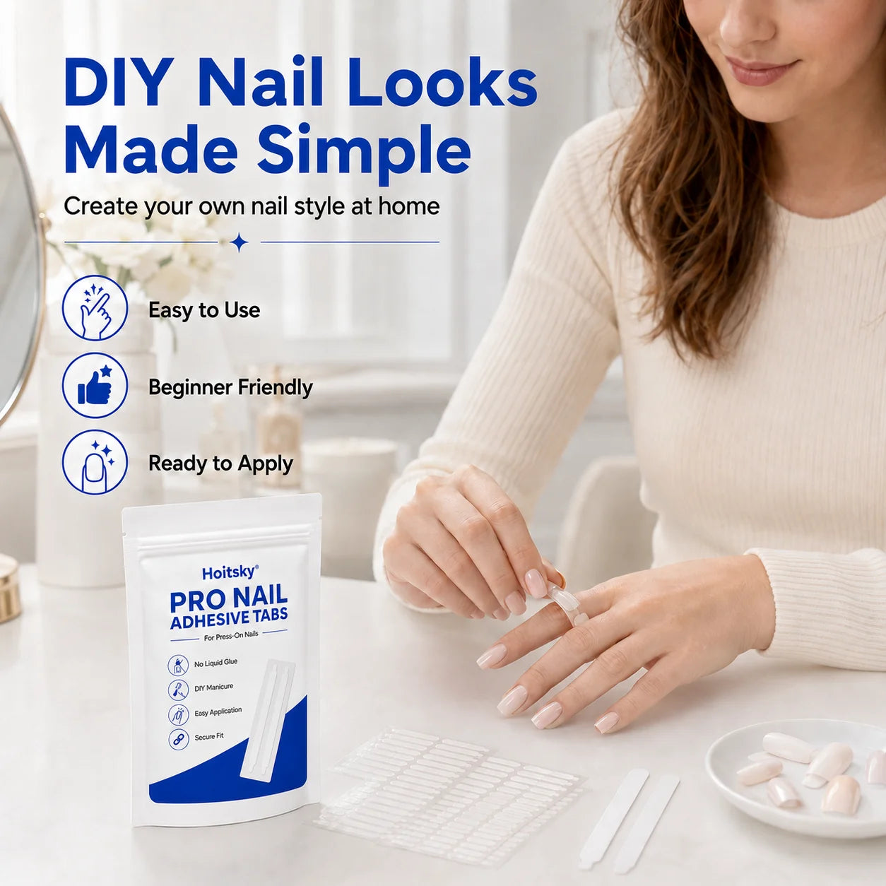 Super Sticky Waterproof Nail Adhesive Tabs Reusable Glue Stickers for Press-On Nails Portable Manicure Supplies Oasis Select