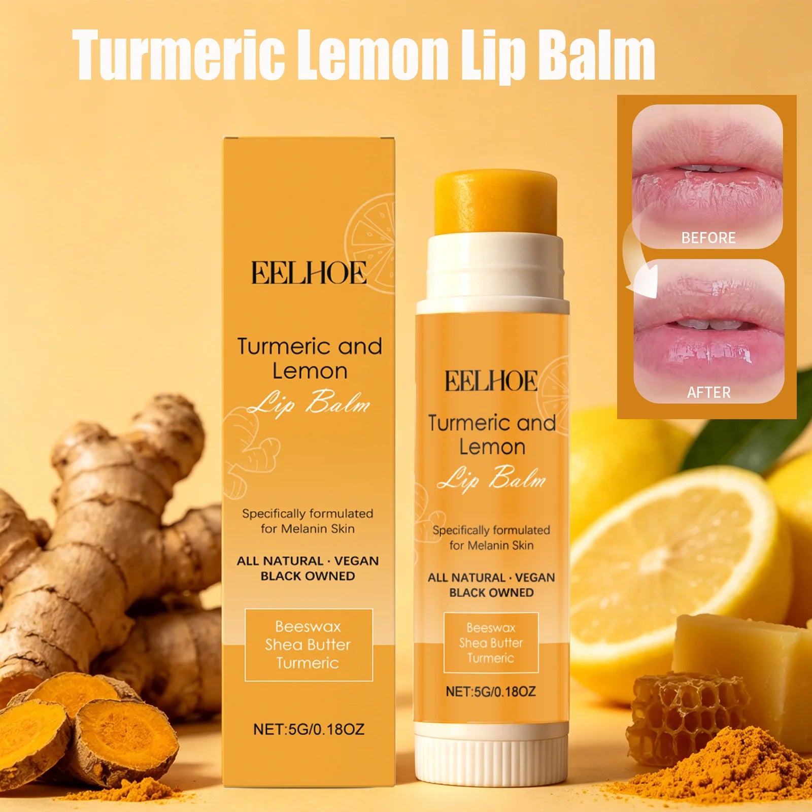 Turmeric Lemon Lip Balm Brightening Moisturizing Softens Lip Skin Protective Lip Care Cream for Dry Chapped Lips Daily Hydrating Oasis Select