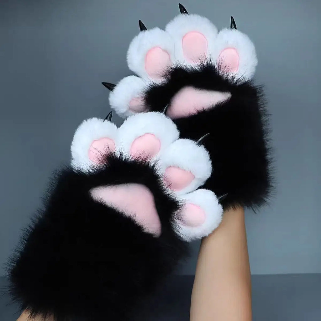 Cartoon Cosplay Furry Cat Paw Mittens Kawaii Squeaky Kigurumi Fursuit Thicken Warm Plush Cat Claw Gloves Gifts Oasis Select
