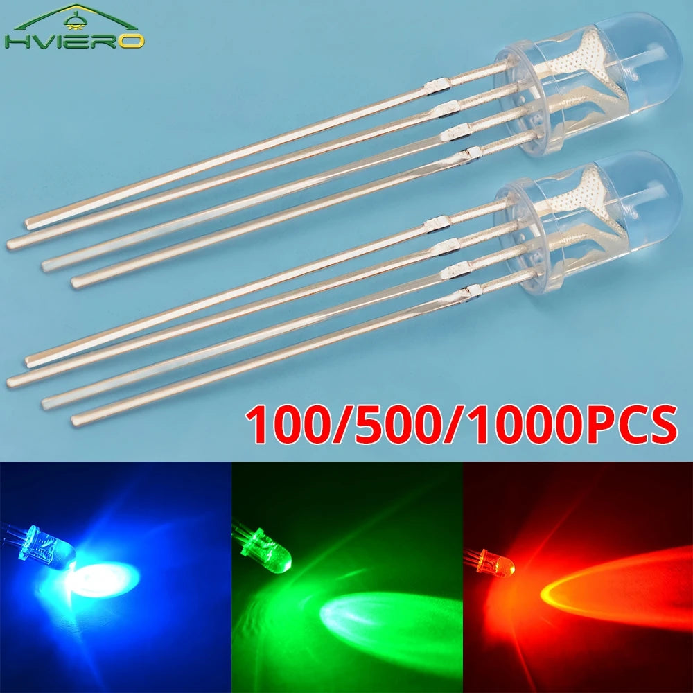 5mm RGB LED Diodes 100/500/1000pcs – Tri-Color Water Clear