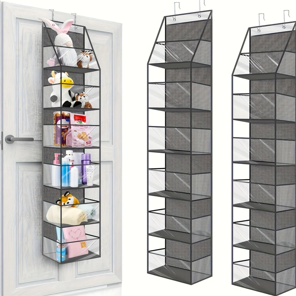 A Door-Mounted Yarn Storage Organizer Designed for Knitting And Crochet, Featuring 6 Transparent Plastic Bags And 2 Large Hooks Oasis Select
