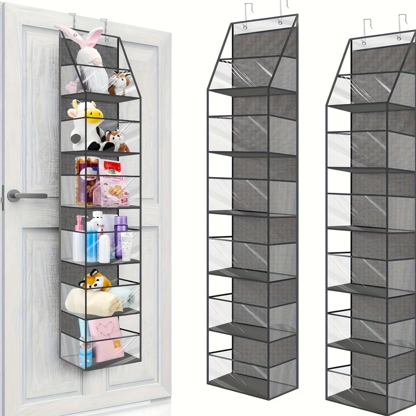 A Door-Mounted Yarn Storage Organizer Designed for Knitting And Crochet, Featuring 6 Transparent Plastic Bags And 2 Large Hooks Oasis Select