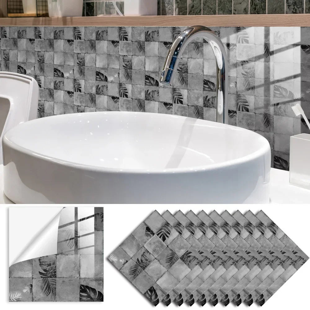 Grey Mosaic Pattern Home Decor Wall Stickers Kitchen Bathroom Refurbished Self-adhesive Paper Wall Decoration Oasis Select TS332 15x15cm-10 pieces