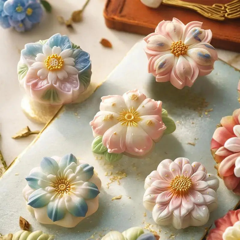 Non-Stick Flower Rice Cake Silicone Mold Flower Shape Mold For Mooncake Mung Bean Cake Dessert DIY Baking Tool Oasis Select