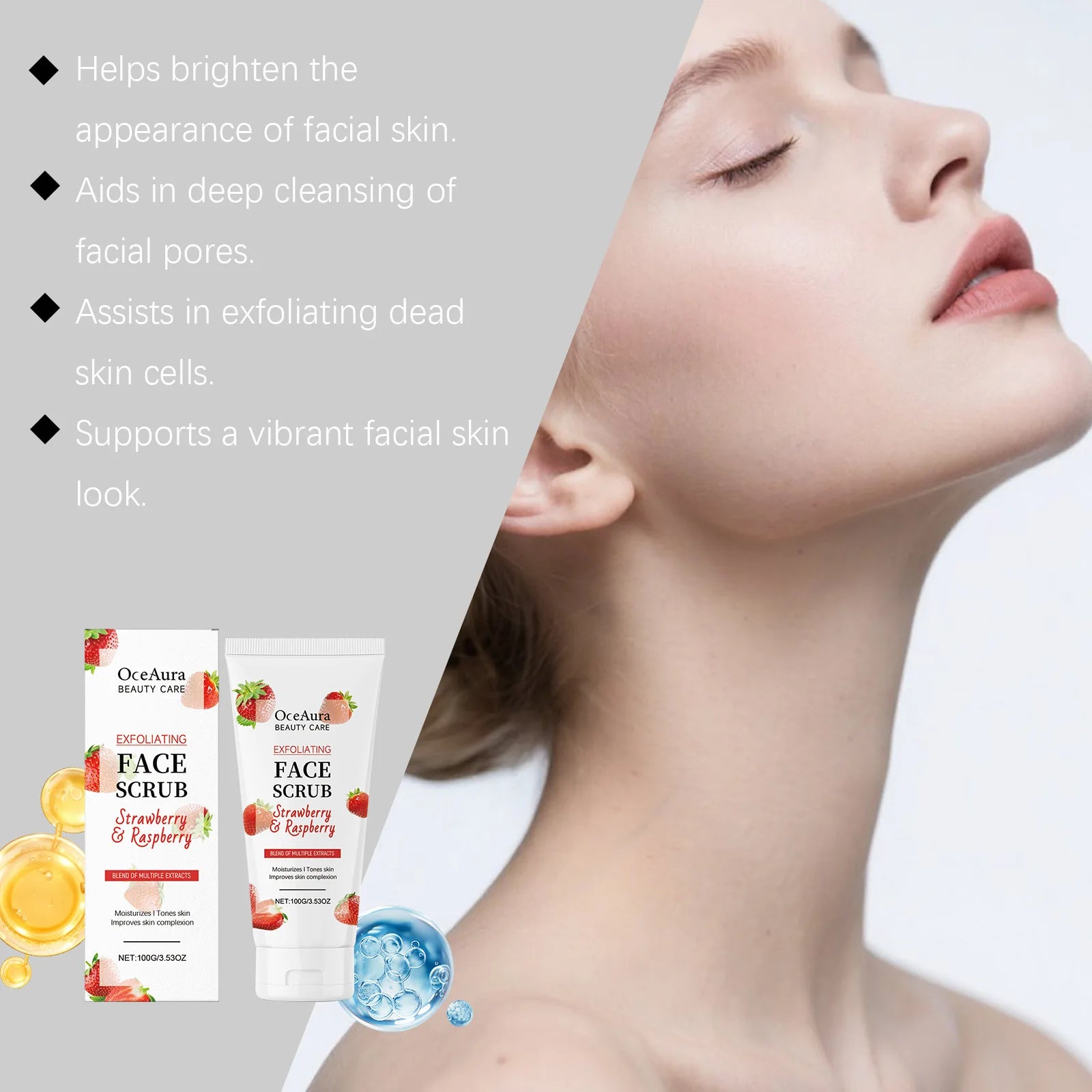 OCEAURA Facial Scrub Exfoliate Remove Blackheads Shrink Pore Improve Roughness Brighten Skin Oil Control Facial Moisturize Cream Oasis Select