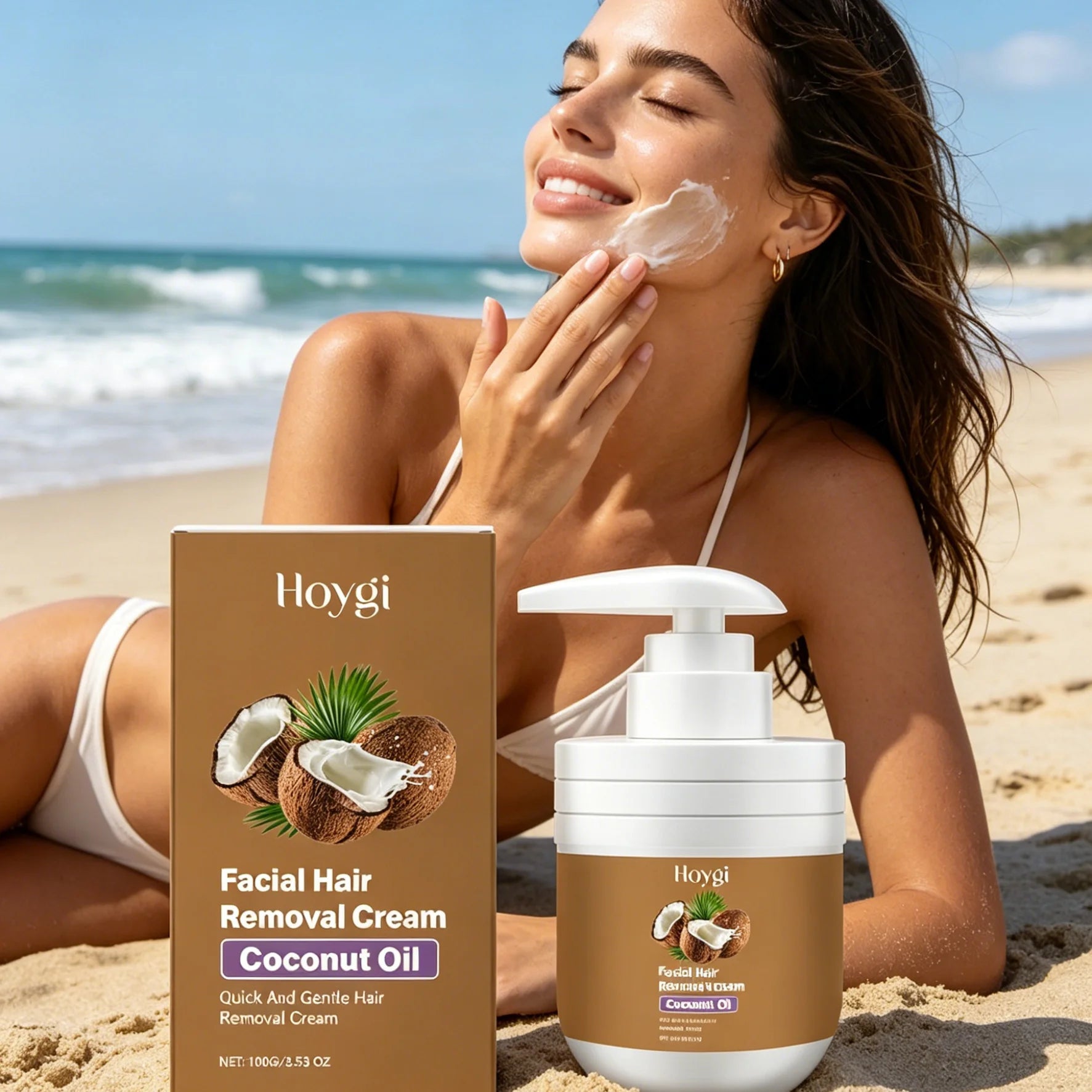 Hoygi Facial Hair Removal Cream for Sensitive Skin Care Upper Lip Hair Removal Coconut Oil Moisturizing Facial Depilatory Cream Oasis Select