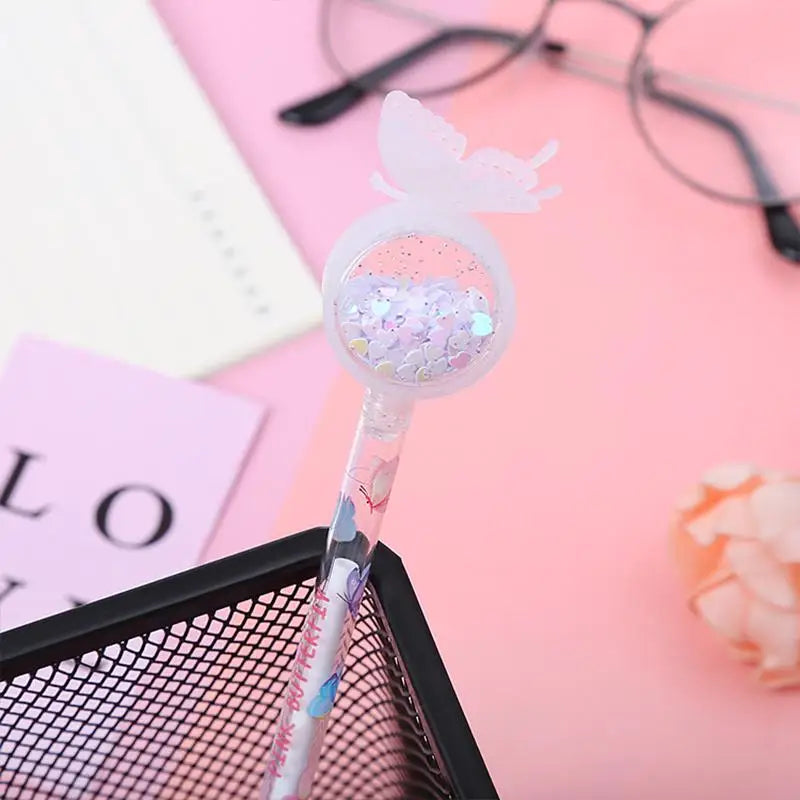 1PCS Creative Sequin Butterfly Gel Pen Cartoon Student Writing Pen Office School Supplies Signature Water-based Roller Pen Oasis Select White