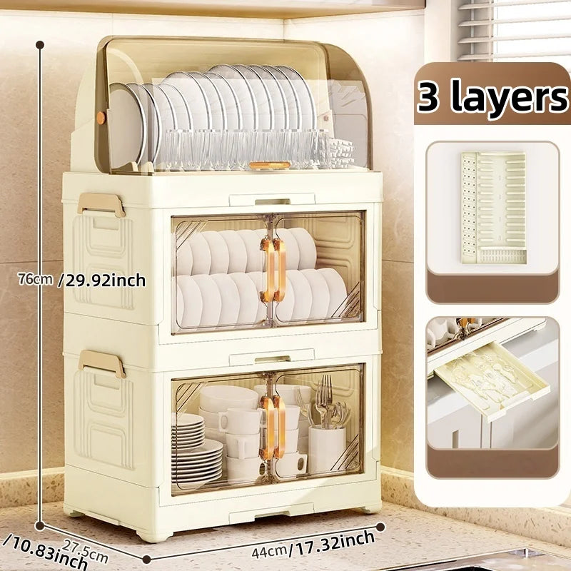 Multi-Tier Foldable Bowl Rack, Large Capacity,Kitchen Dish Drying Rack for Bowls/Cups/Dishes, Collapsible Multi-Combos Storage Oasis Select Cream Combo 3-tier