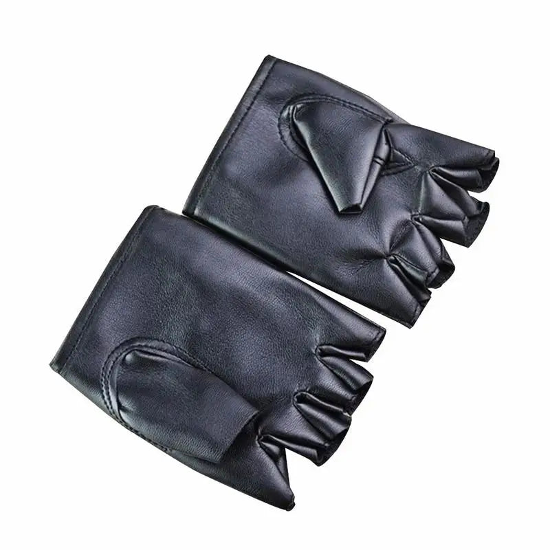Unisex Synthetic Leather Polyurethane Black Fingerless Gloves Solid Woman Half Finger Driving Women Men Fashion Transport Gloves Oasis Select