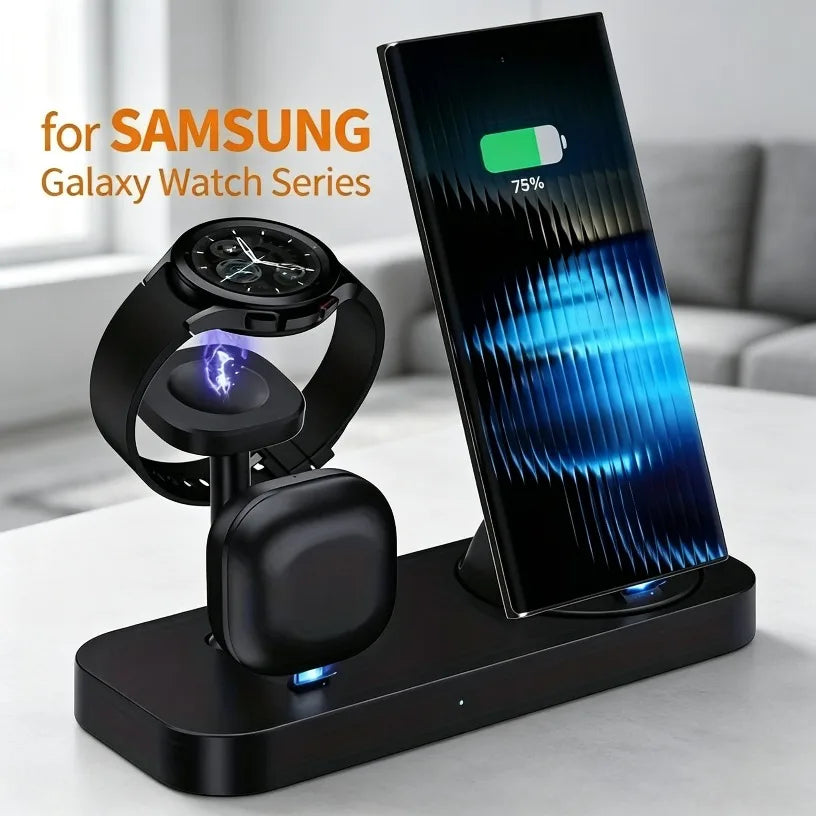 Multi-function Wireless Charging Station 3 in 1 Dual Coil 5W/15W Fast Charger Safe Protection for Samsung Phone Watch Headphones Oasis Select