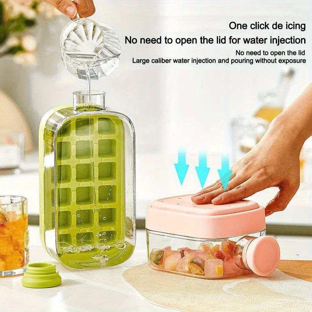 500/800ml 2in1 Ice Cube Tray with Water Bottle Press Type Portable Ice Maker High Capacity Ice Mold for Home Kitchen Summer Use Oasis Select