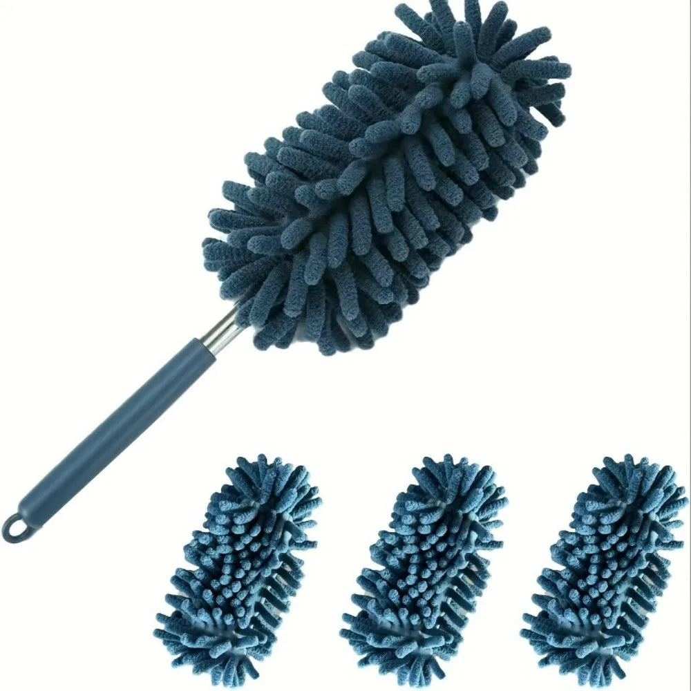 4-Pack Chenille Microfiber Duster Refills with Expandable Handle, Reusable & Washable, Soft Bendable Dry Dusters for Home & Car Oasis Select Blue