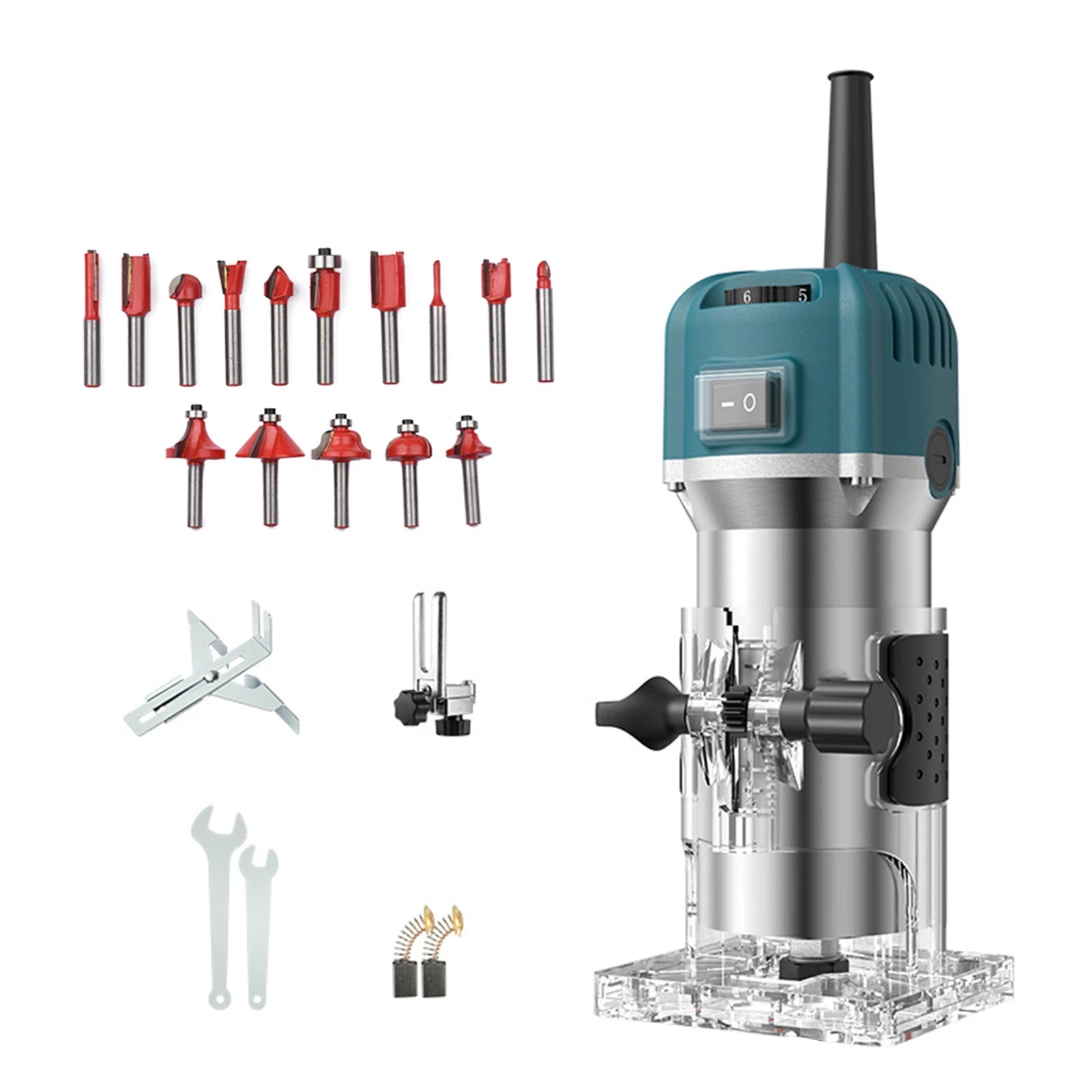 Compact Palm Wood Router Tool Electric Hand Trimmer with 6 Variable Speeds Woodworking Joiner Cutting Palmming Tool 30000RPM 800 Oasis Select Blue