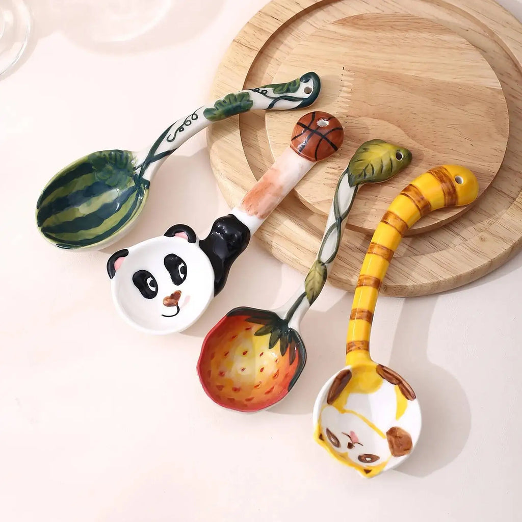 Cartoon Series Long Handle Spoon Shape Spoon Household Ceramic Spoon Irregular Soup Spoon Rice Spoon Dessert Spoon Oasis Select