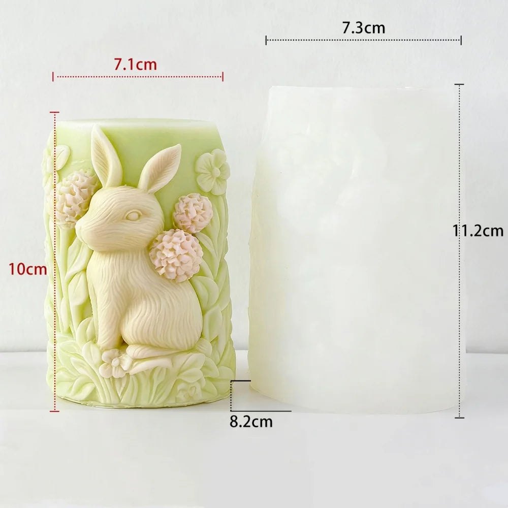 Rabbit Relief Cylinder Candle Silicone Mold Bunny Resin Animal Soy Wax Mould Easter Home Decor Concrete Mould Oasis Select Style 1