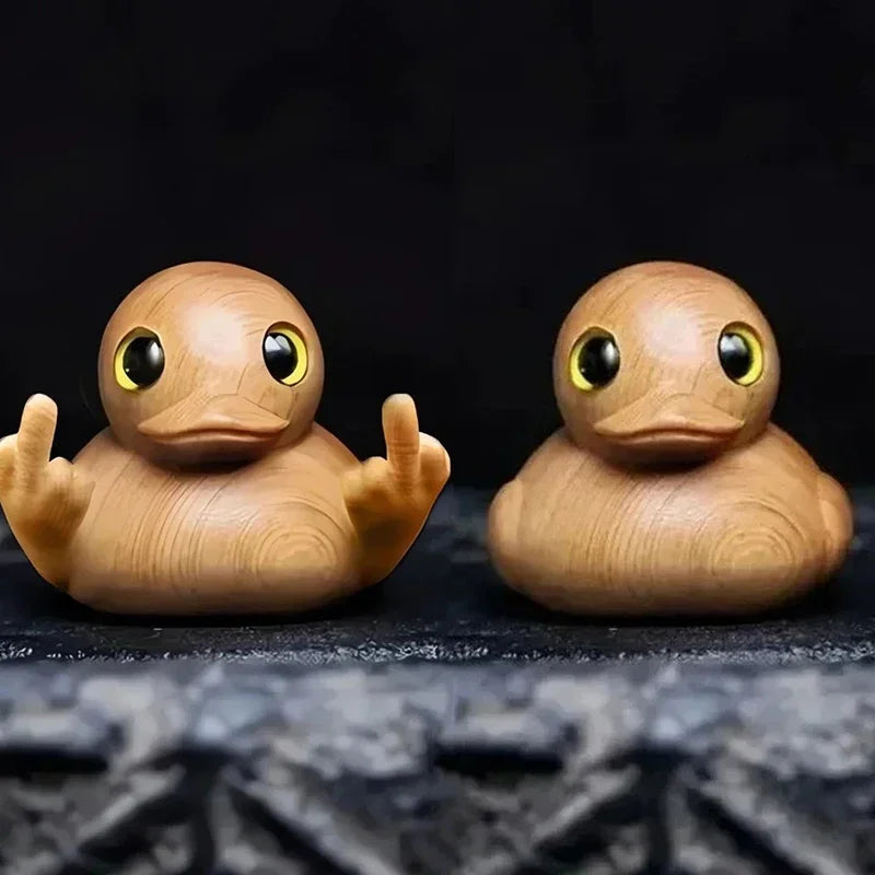 Fun Finger Duck Handmade Wooden Statue Mini Duck Statue Home Office Desk Garden Decoration Yellow Duck Oasis Select