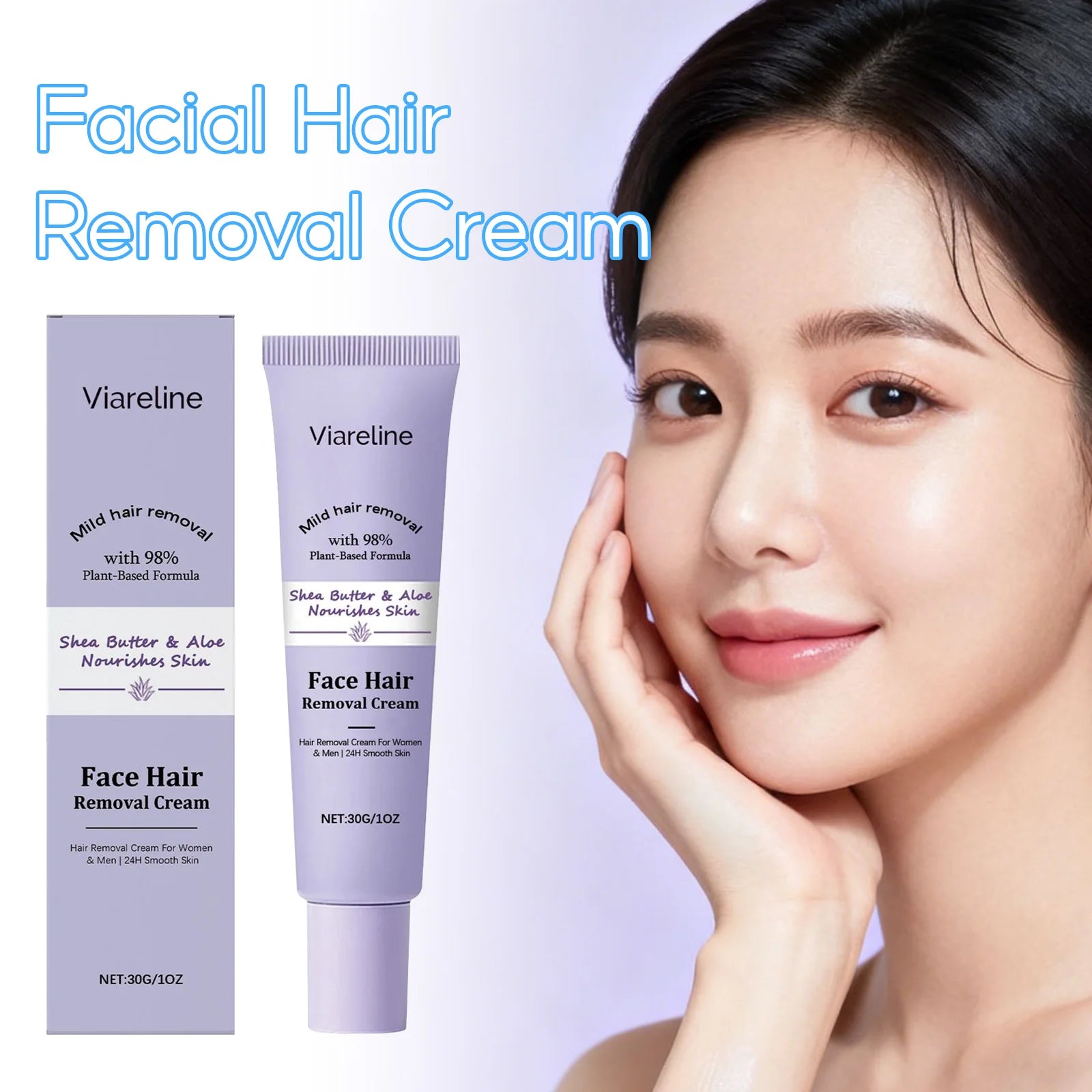 VIARELINE Facial Hair Removal Cream Inhibit Hair Growth Deeping Hydration Relieve Discomfort Shrink Pores Skin Depilatory Cream Oasis Select