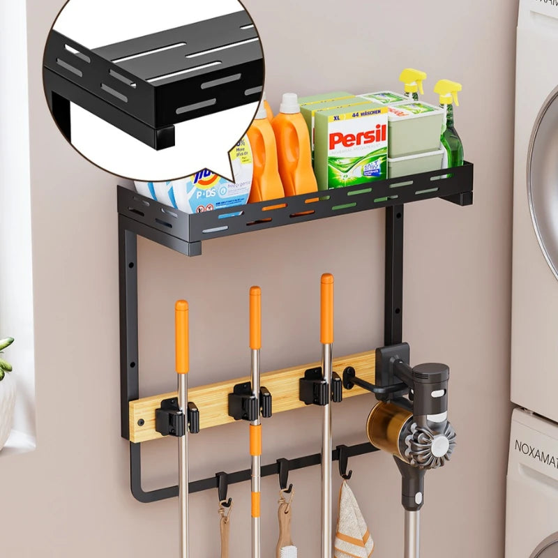 Household wall-mounted broom rack, mop clip, balcony, courtyard finishing and storage, hanging cleaning tool storage rack Oasis Select