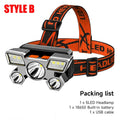 KDULIT 5LED Headlamp Strong Light Head Lamp USB Rechargeable Headlight Built-in 18650 Battery Fishing Flashlight Outdoor Lantern Oasis Select Style B