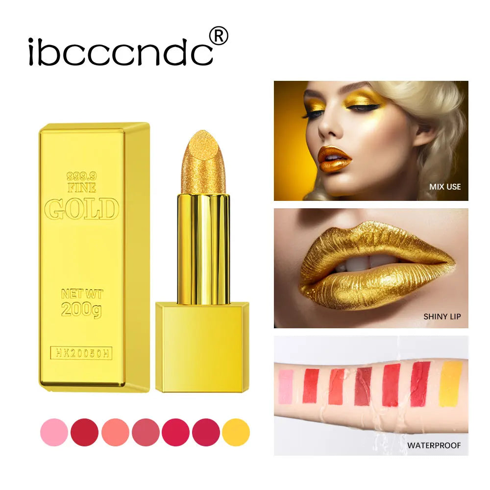 ibcccndc Shimmer Gold Brick Lipstick | Metallic Glitter Long-Lasting Metallic Glitter Lipstick Oasis Select