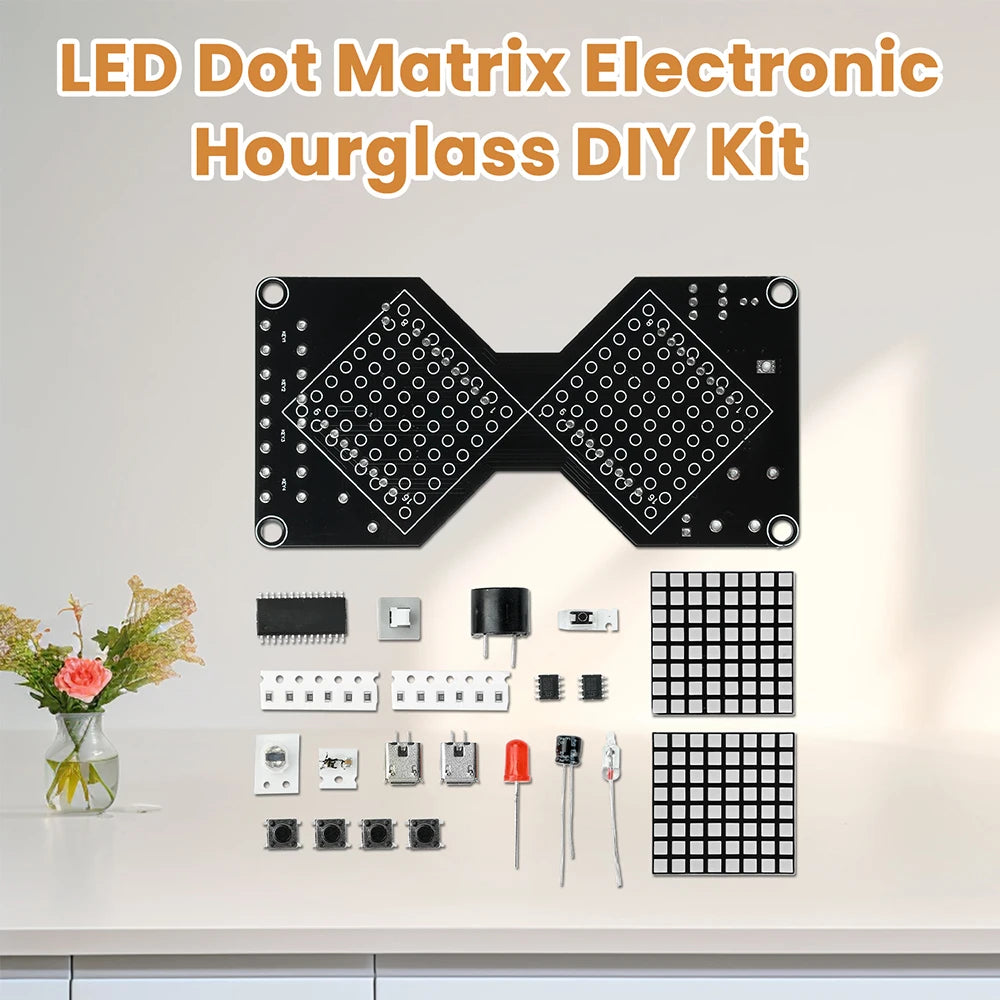 DC 5V LED Dot Matrix Electronic Hourglass DIY Kit Gravity-Sensing Timer Soldering Practice Components Micro USB Interface Oasis Select