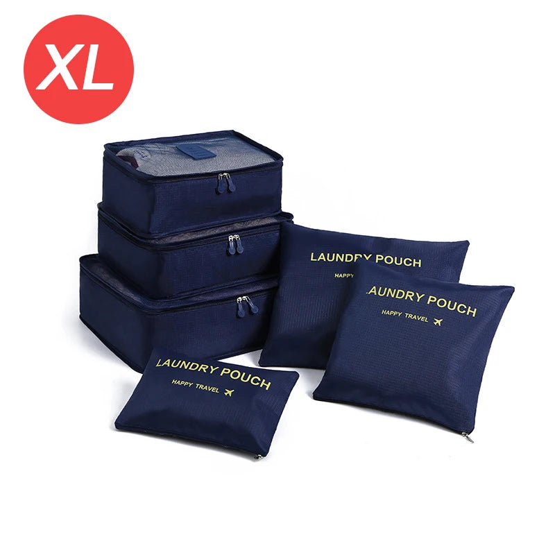 6PCS Large Travel Organizer Set Portable Luggage Storage Bags for Clothes Shoes Makeup Suitcase Packing Cubes for Travel Use Oasis Select XL-navy