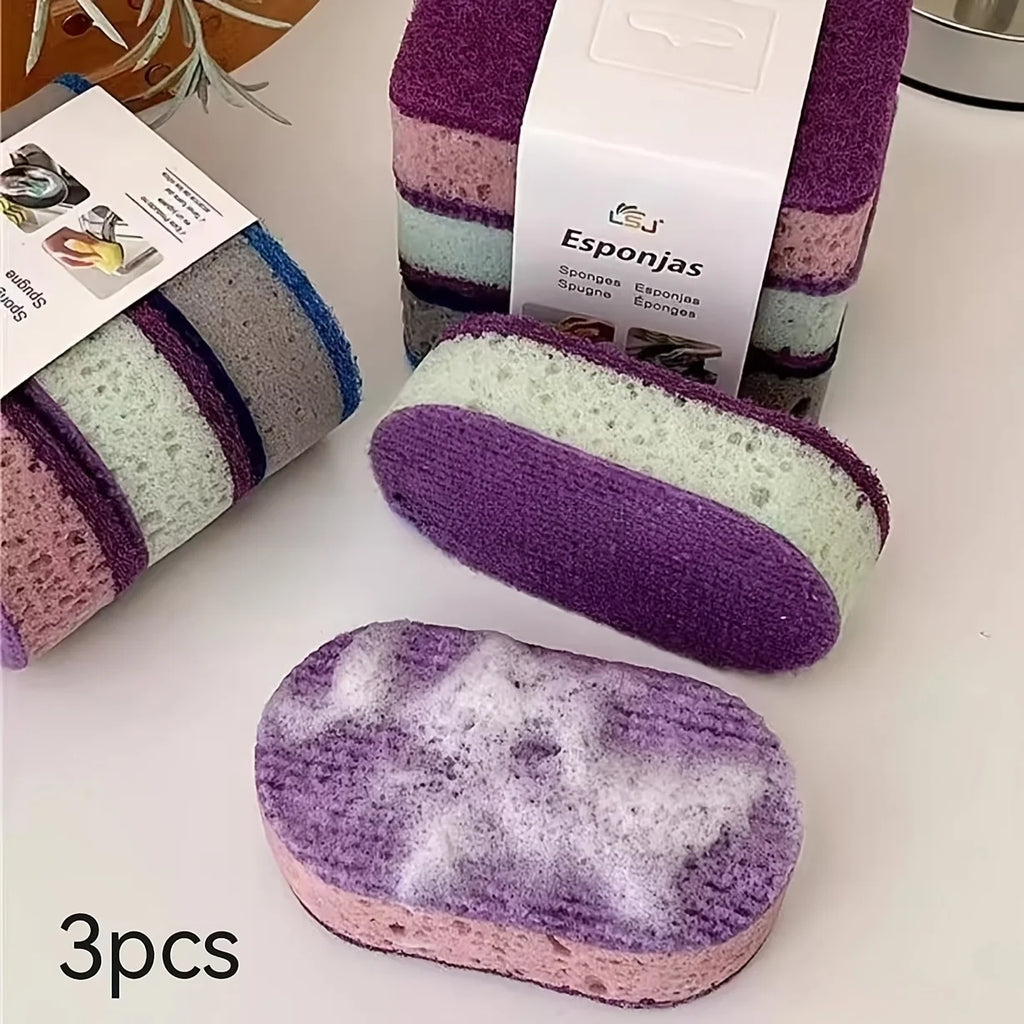 3PCS Three Color Random, Household Cleaning Sponge Wipe, Thick High-density Double-sided Kitchen Dishwashing Wipe, Scouring Pad Oasis Select