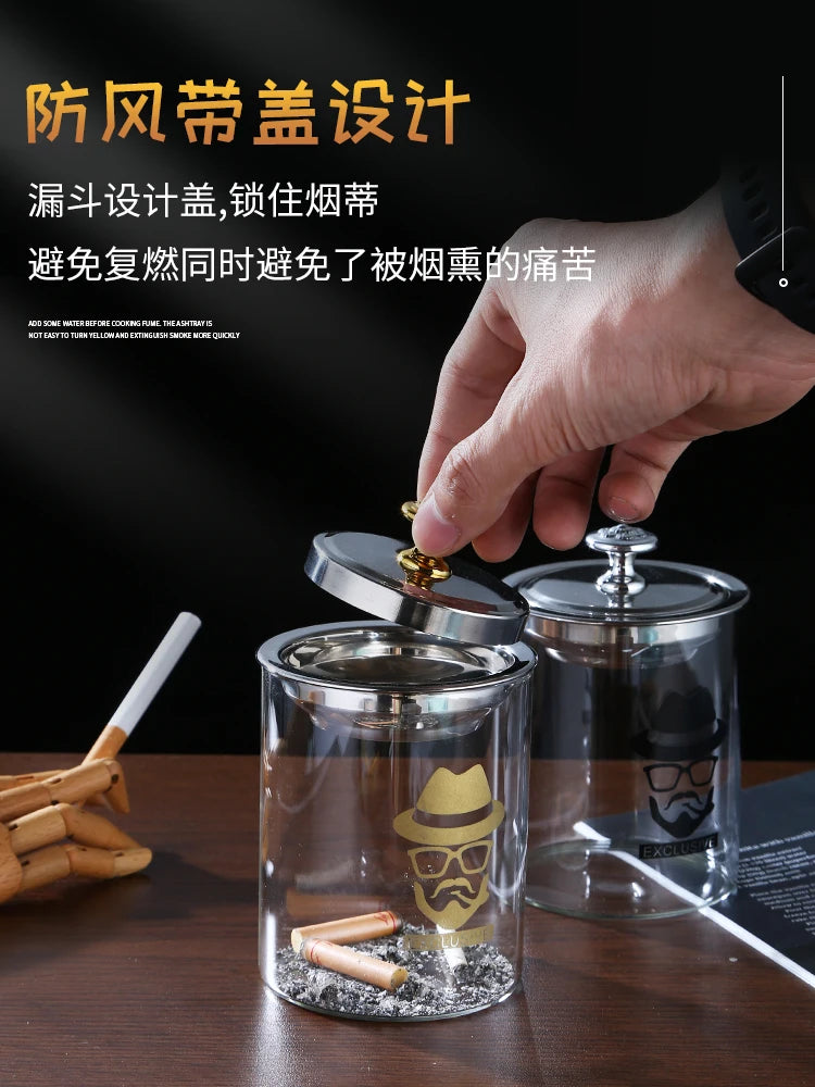 Innovative stainless steel glass ashtray with anti fly ash cover standing ashtray Oasis Select