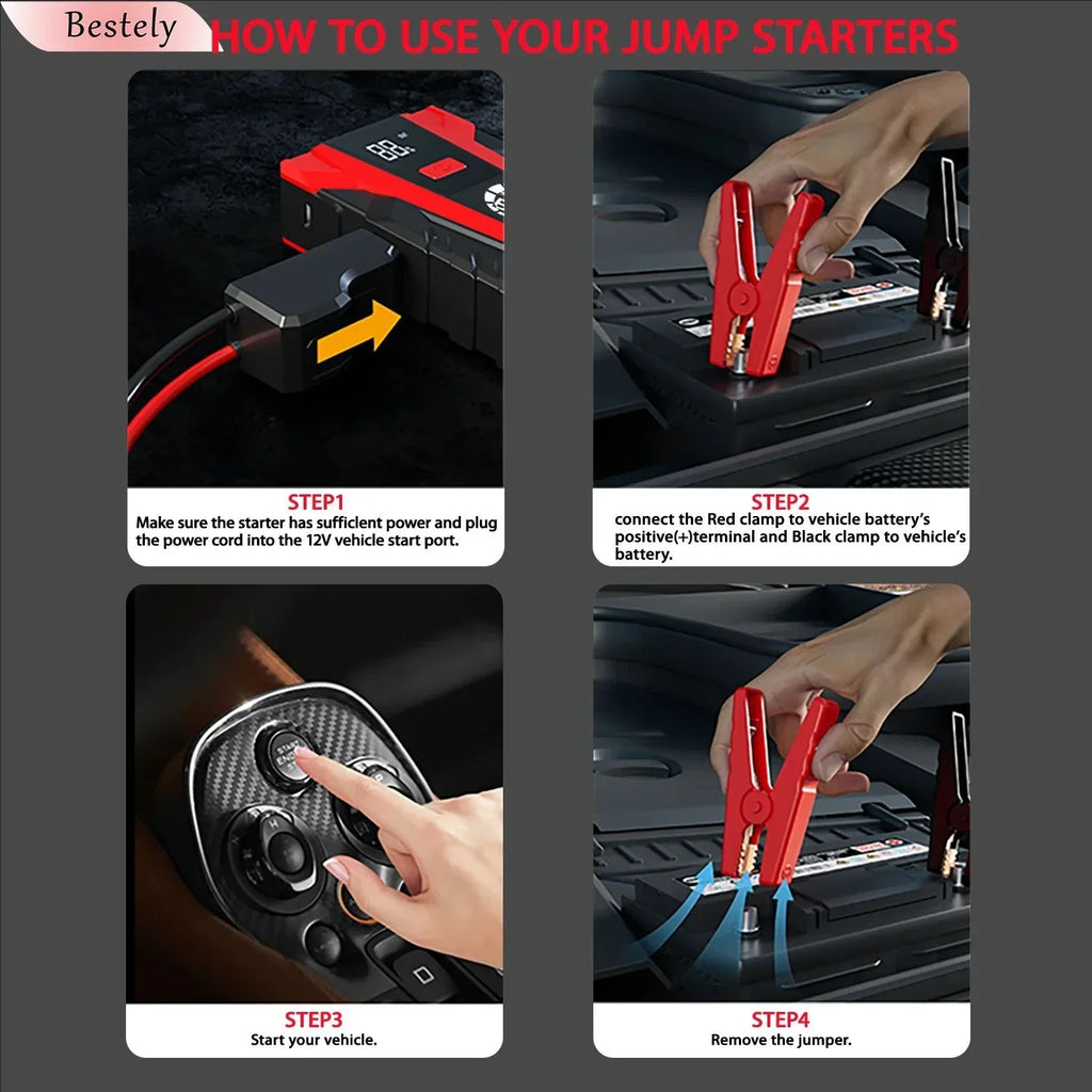 Bestely 12V 99800mAh 3000A Car Jump Starter Car Battery Starters Portable Power Bank 12V Starting Device Petrol Diesel Car Oasis Select
