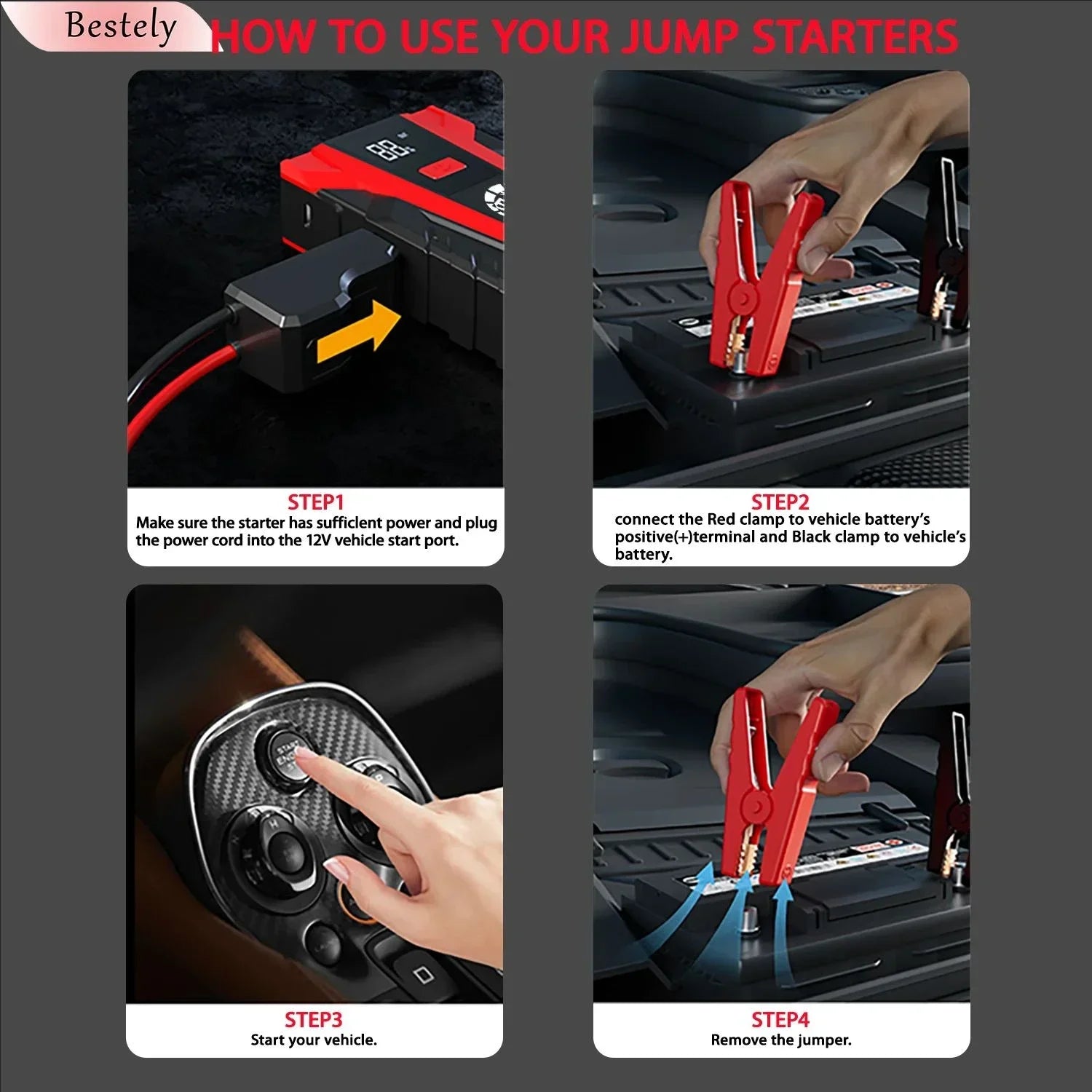 Bestely 12V 99800mAh 3000A Car Jump Starter Car Battery Starters Portable Power Bank 12V Starting Device Petrol Diesel Car Oasis Select