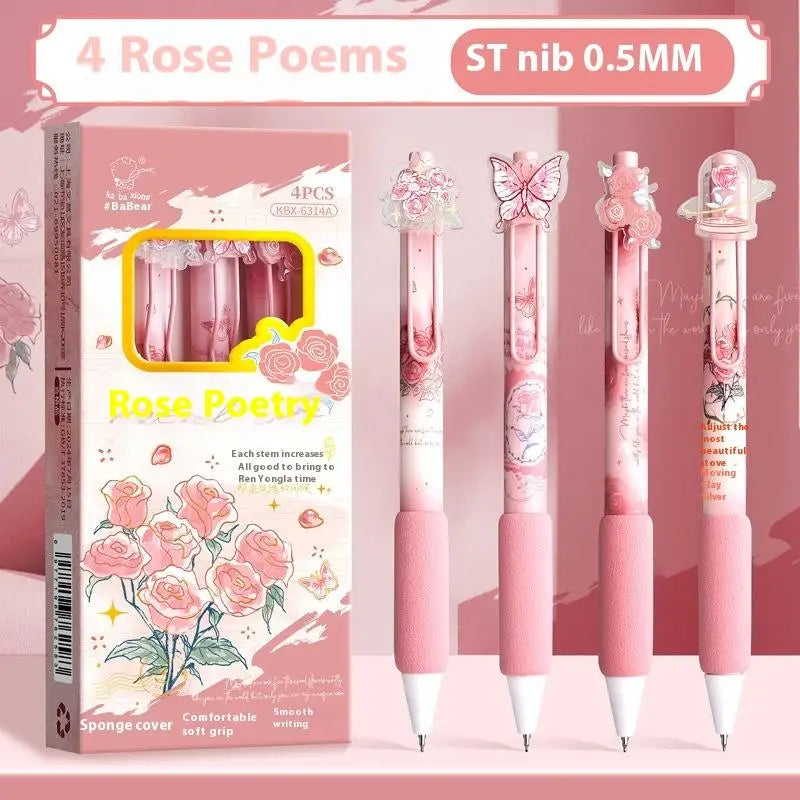 4PCS/Set Retractable Gel Pen with Acrylic Sticker Decoration Cute Cartoon Design Creative Personality Pen for School Office Oasis Select A1