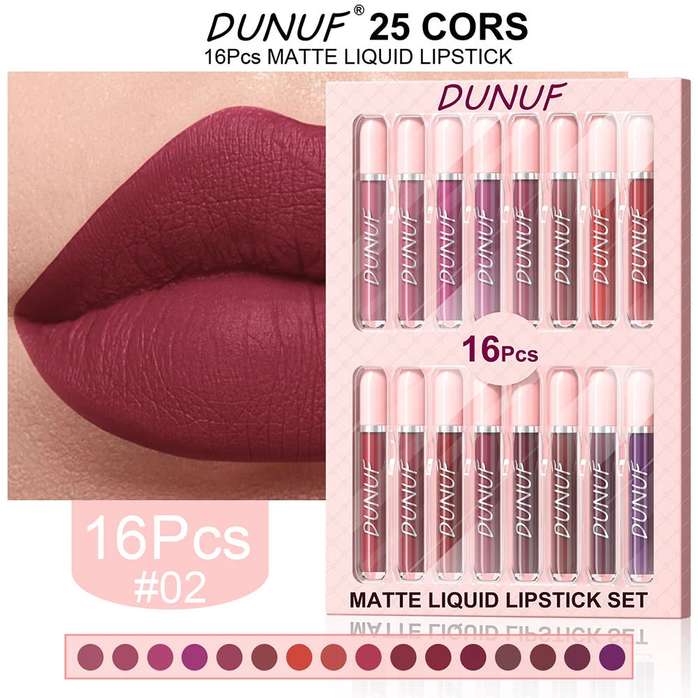 Matte Lip Gloss 16pc/set: Waterproof Lipstick Moisturizing Long Lasting Non-Stick Cup, Nude, Y2K Christmas Valentine's Day Gifts Oasis Select 02