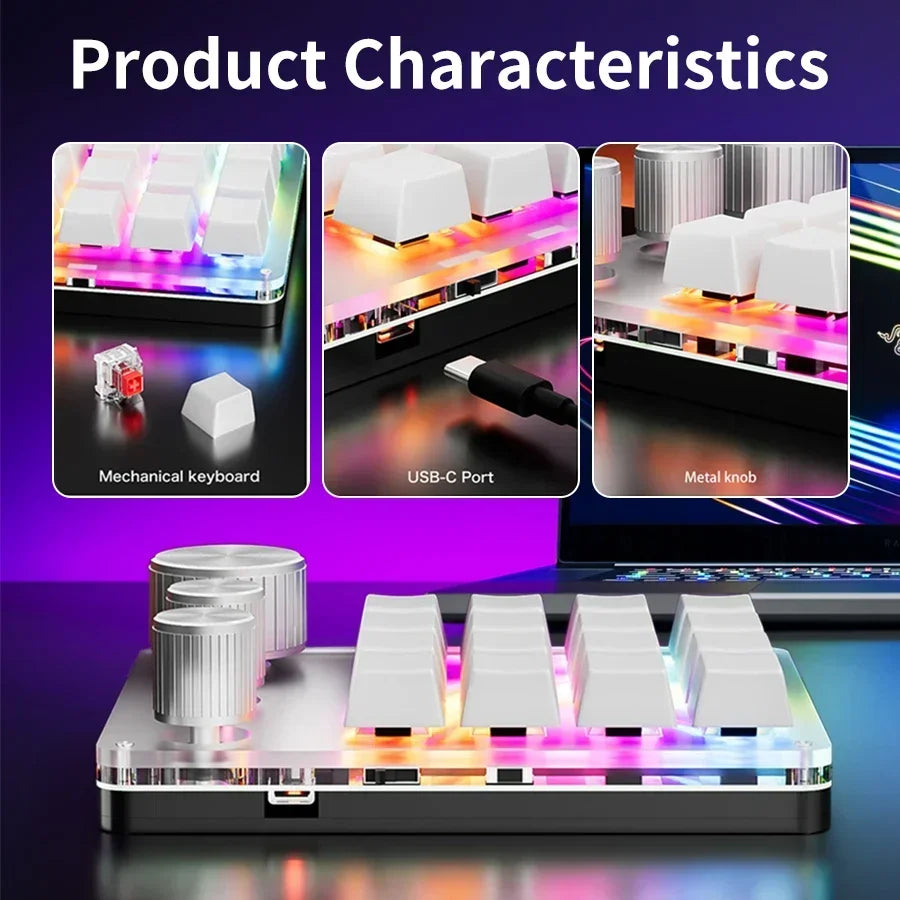 16 Keys 3 Mode Macro Mechanical Keyboard USB RGB Gaming Custom Programming Knob Portable Custom 6Keys 3Knob Switch For Photoshop Oasis Select