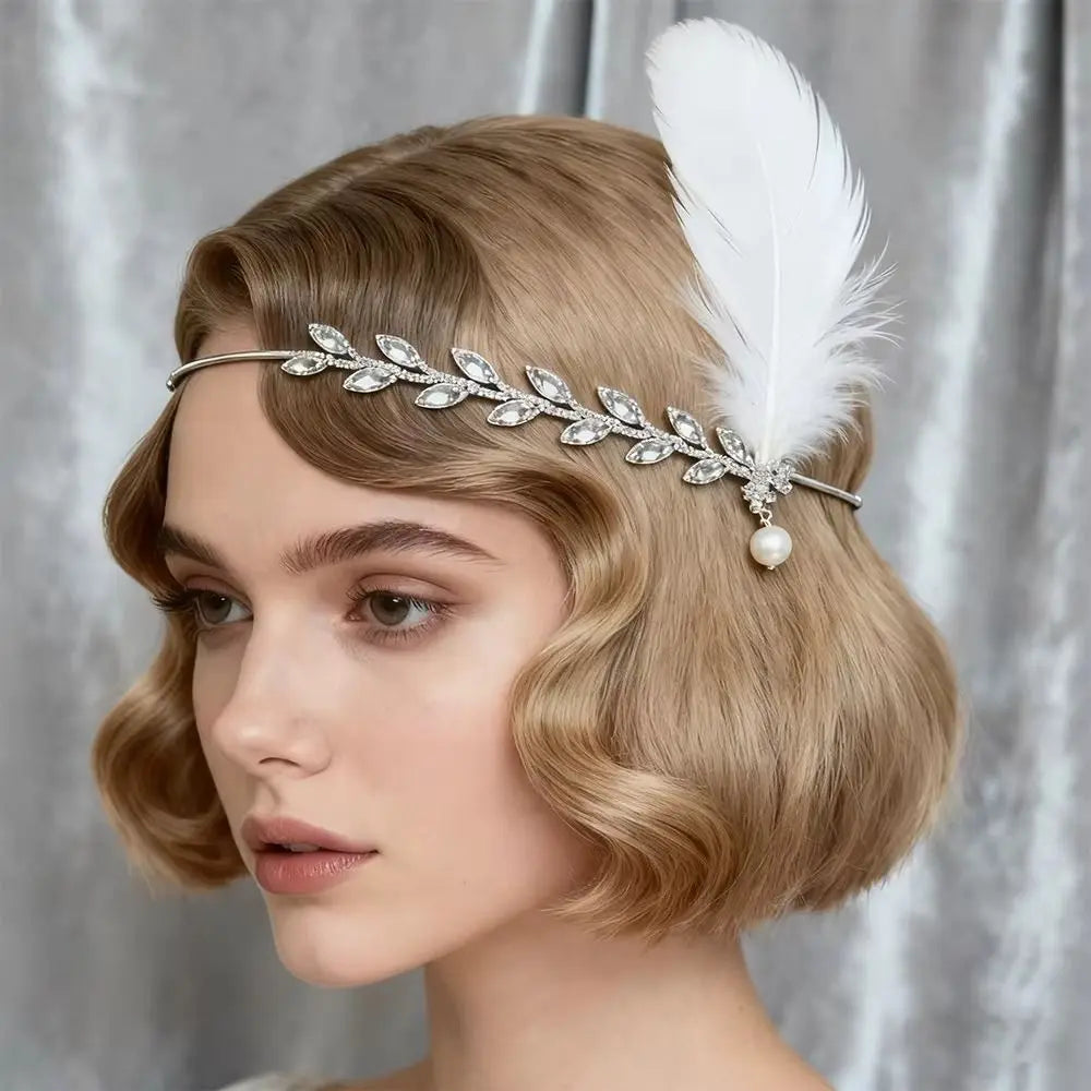 New Retro Feather Hairband with Rhinestone Feather Shape Leaf Headwear Hair Band for Men And Women Oasis Select