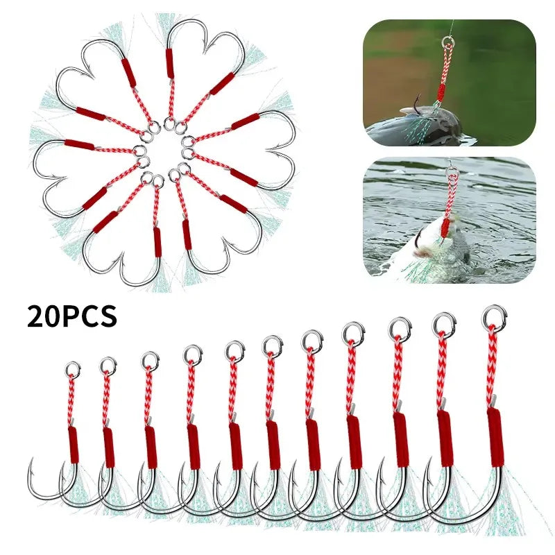 3-18pcs High carbon steel single hook Carbon SteeAngle Barbed Thread Feather Lure Fishing TackleSlow Jigging Sea Pesca Fishhook Oasis Select