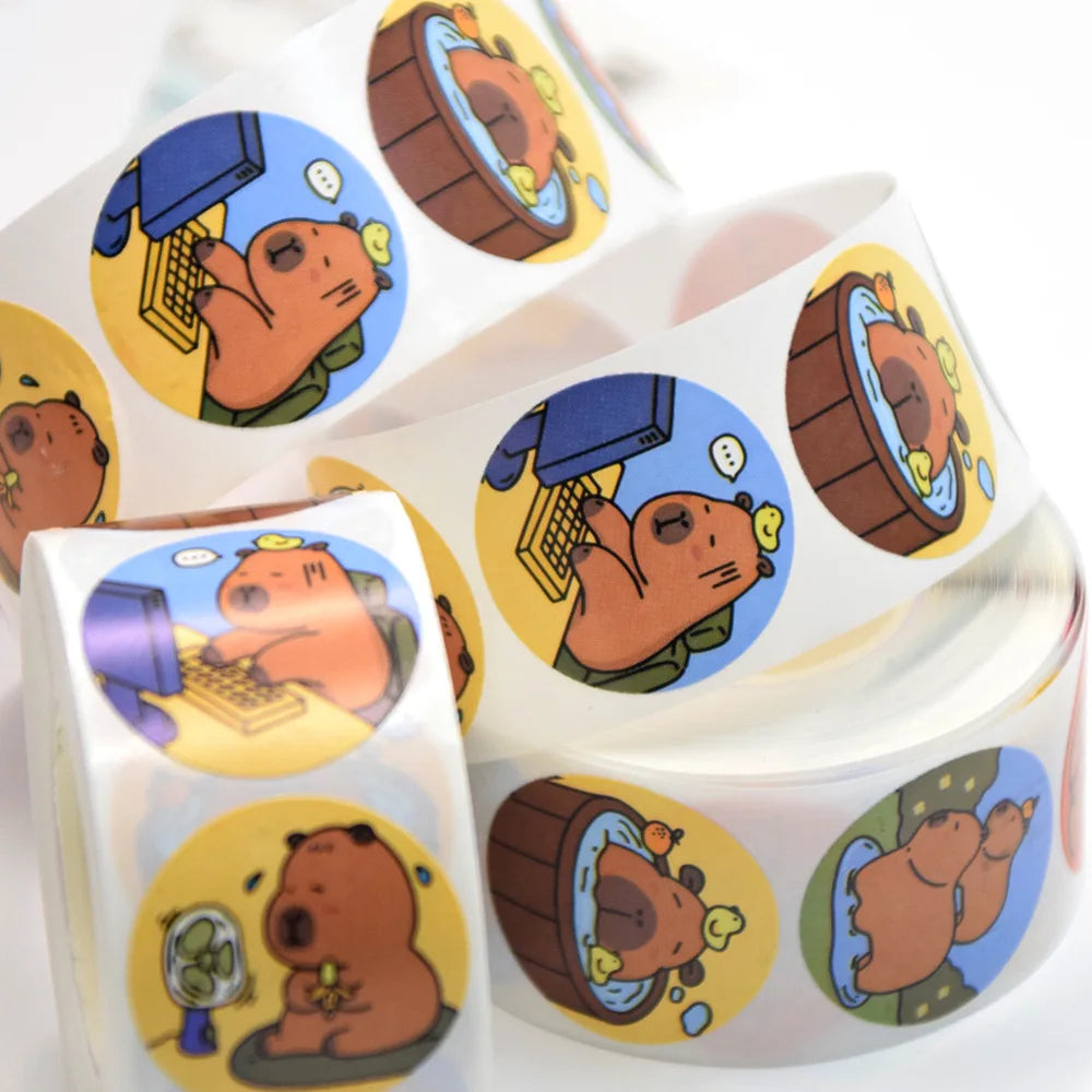 500pcs/roll Capybara Cartoon Cute Animals Sticker Suitable As Great Gift Oasis Select