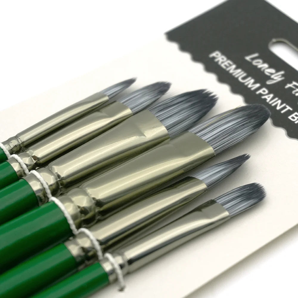 Professional Nylon Hair Artist Brushes,6/24pcs Acrylic Paint Brush Set With Round,Flat,Angle,Filbert Tips for Oil Watercolor Gou Oasis Select 6 Green Filbert
