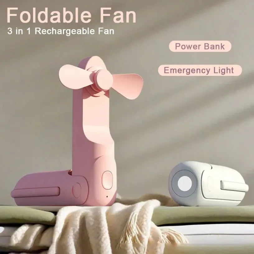 Portable Handheld Fan With Power Bank 48H Battery Life Run While Charging 180° Foldable Soft Blades Pocket Travel Fan Oasis Select