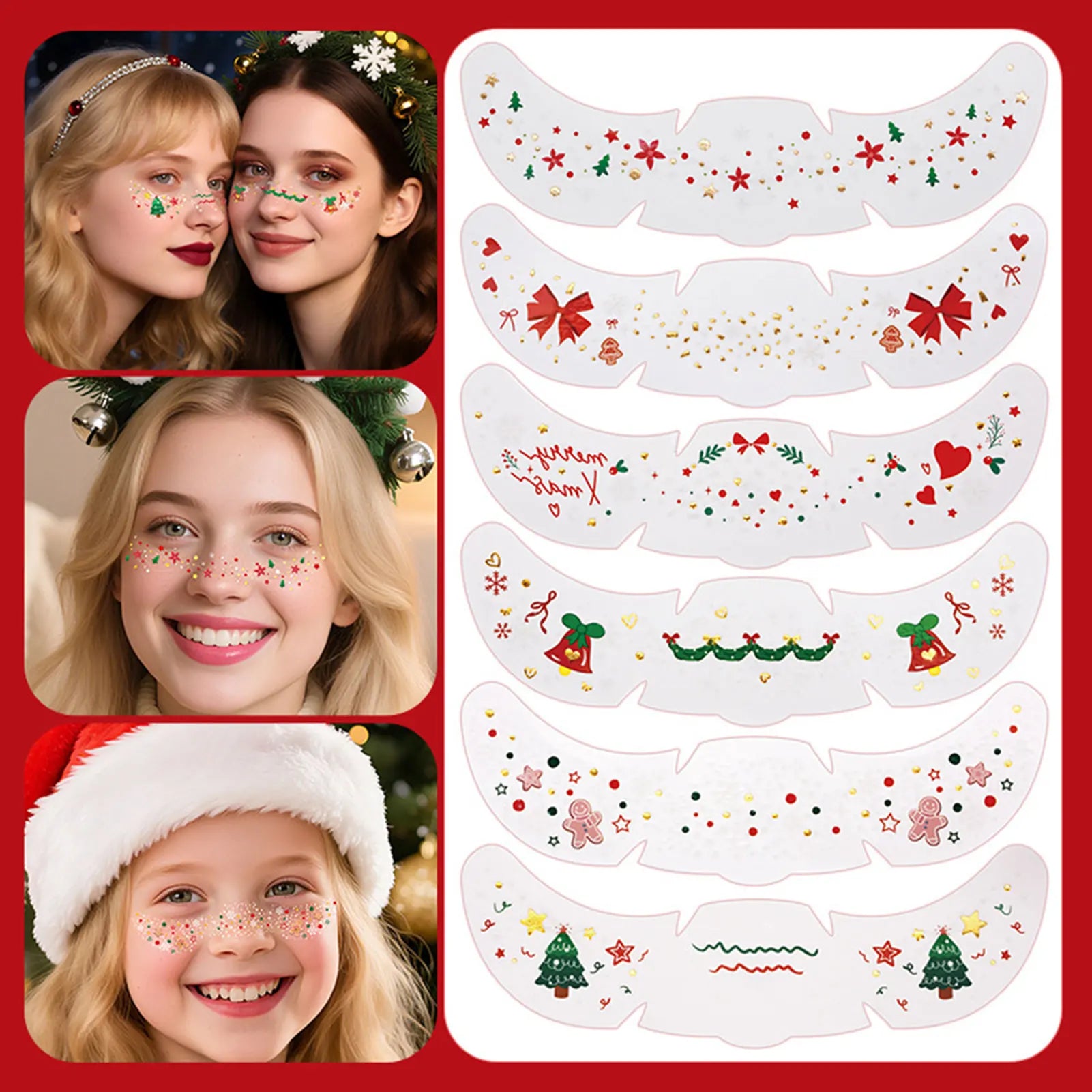 6-Pack Christmas Glitter Freckle Temporary Face Tattoo Stickers