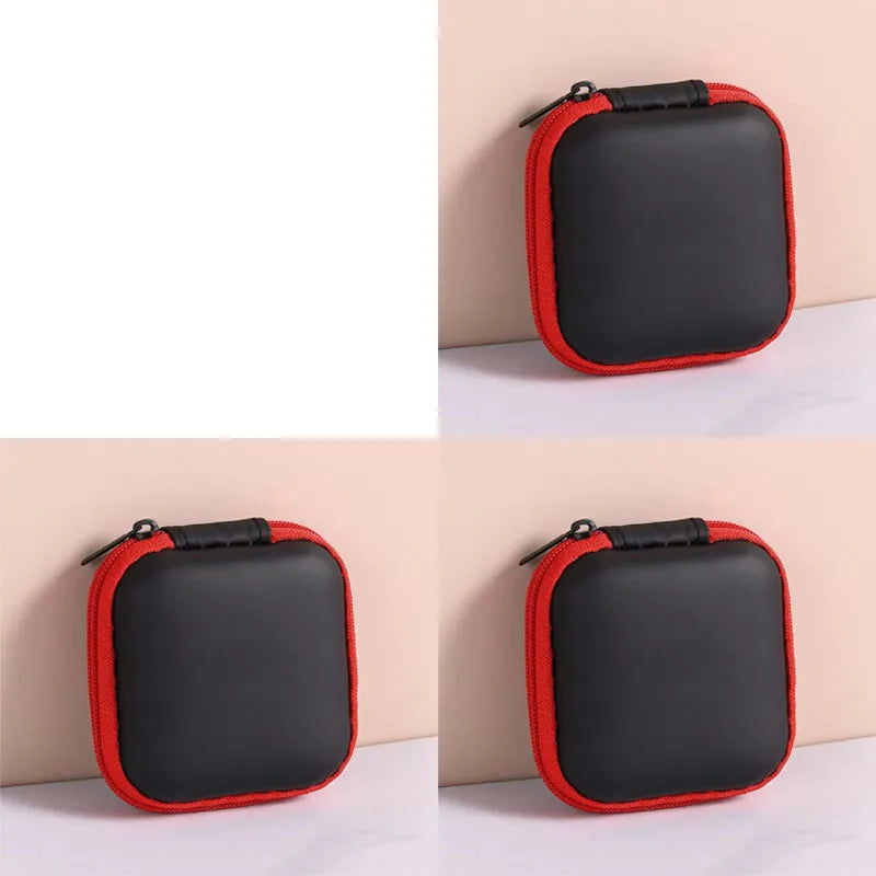 1/2/3pcs Mini Portable Earphone Bag Coin Purse Headphone USB Cable Case Carrying Pouch Bag Earphone Accessory Square Storage Box Oasis Select 3pcs Red
