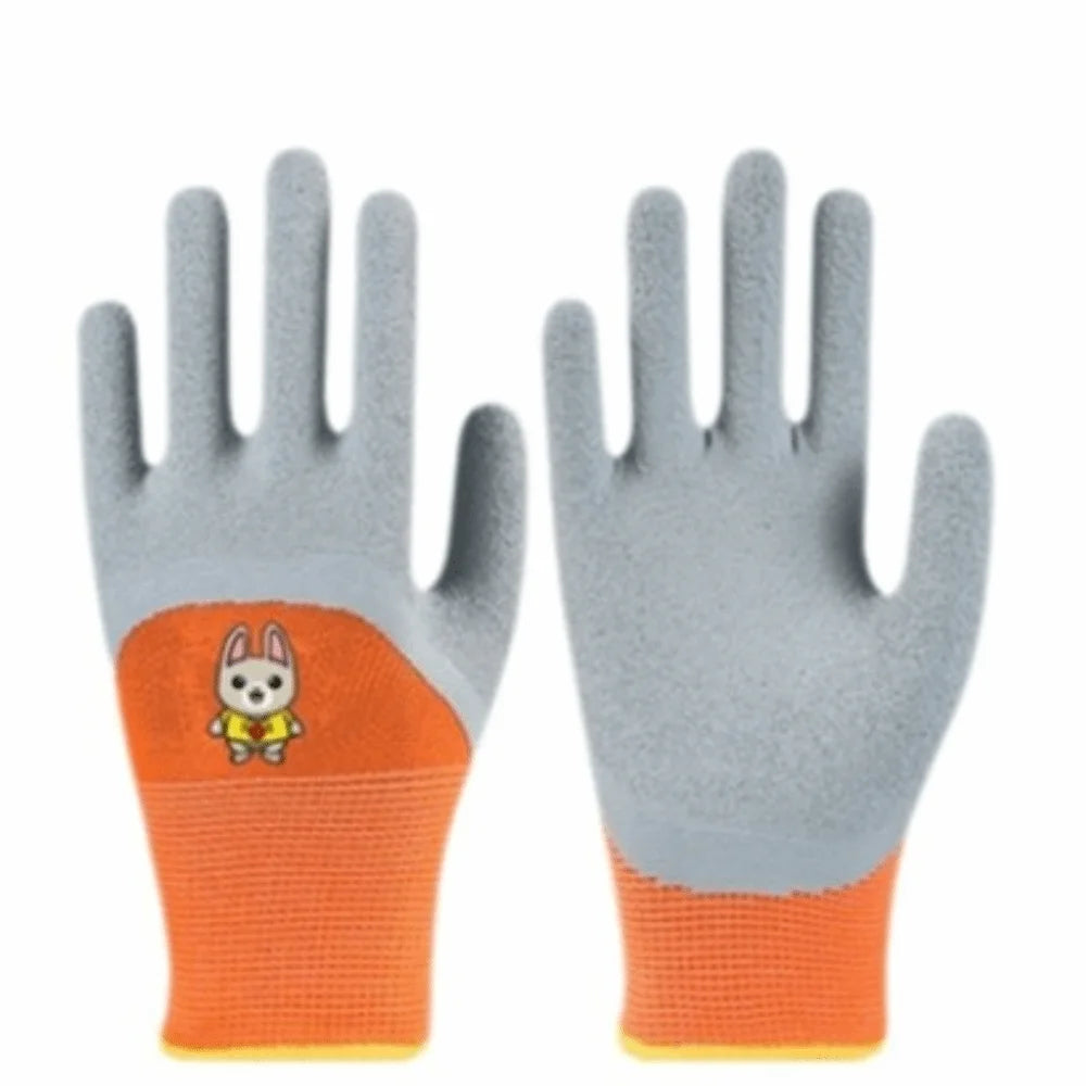 Non-Slip Kids Garden Gloves Cartoon Breathable Children Safety Gloves Comfortable Animal Pattern Work Gloves Garden Supplies Oasis Select Orange Rabbit