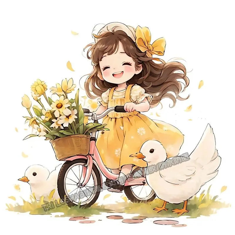 Today Also Try To Be Happy Duck Positive Girl Stickers Paper Wall Doors and Windows Decoration Refrigerator Car Cute Decals Oasis Select SS9010 40cm
