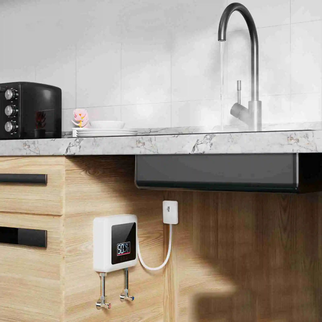 Instant Water Heater 7500W Mini Electric Tankless Water Heater Wall-Mounted LED Display Support Thermostat Mode/Power Adjustment Oasis Select