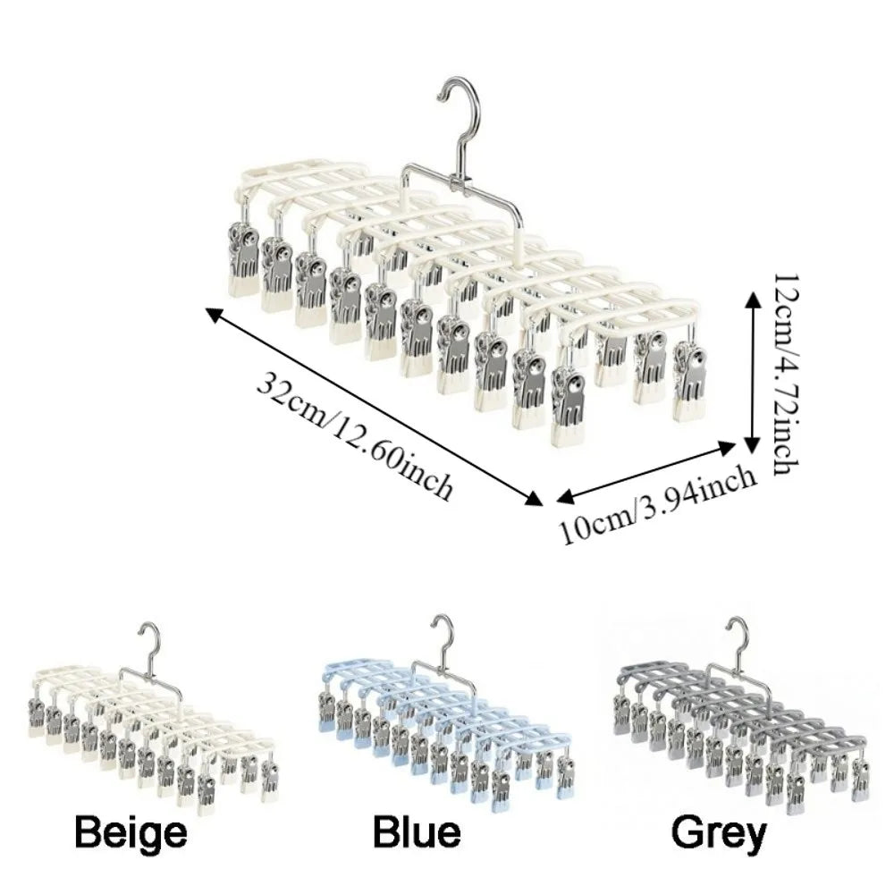 20-Clip Stainless Steel Sock Drying Rack – Rustproof & Windproof